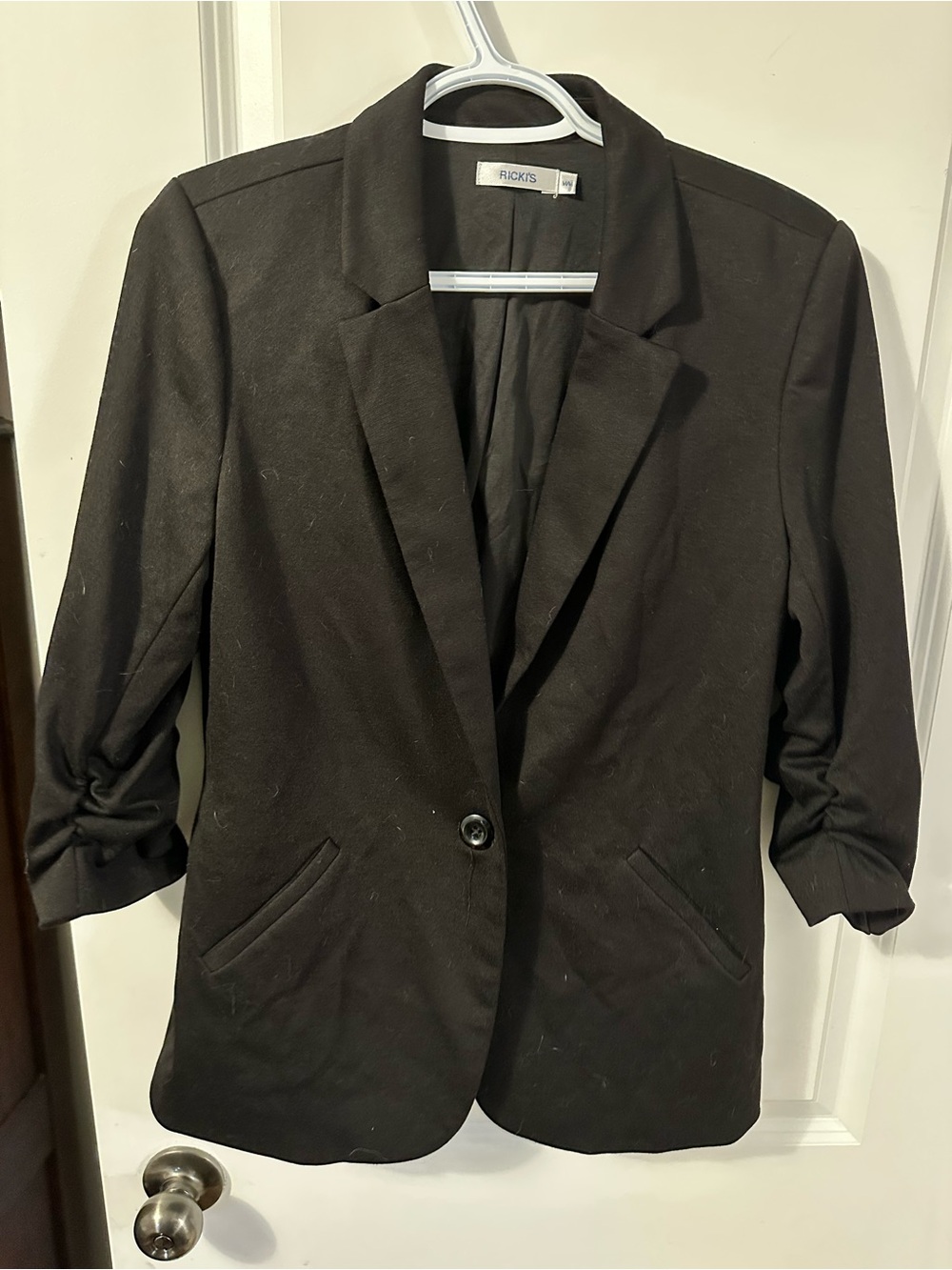 Ricki's Black Single-Button Women's Blazer with Ruched 3/4 Sleeves